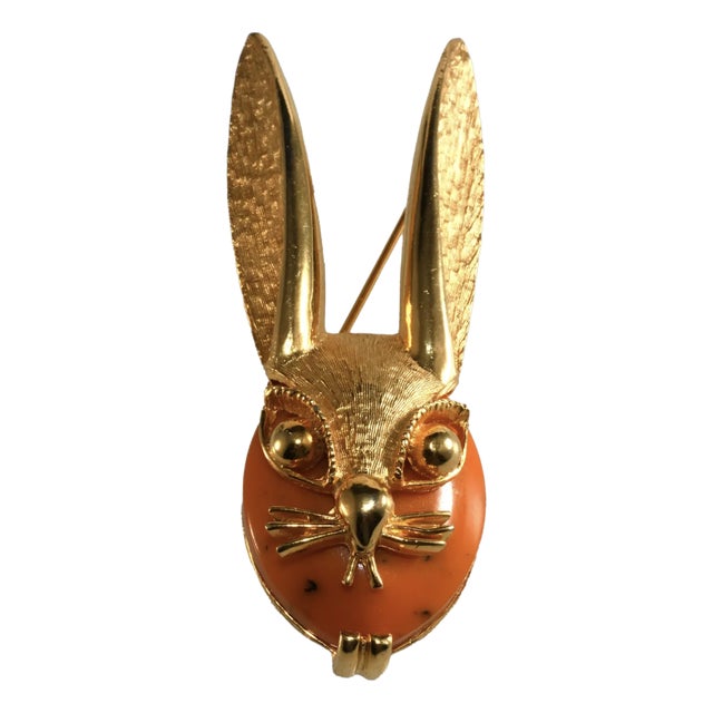 Maxim Rabbit Brooch Large Ears Gold Plated 1960s Vintage Pin For Sale