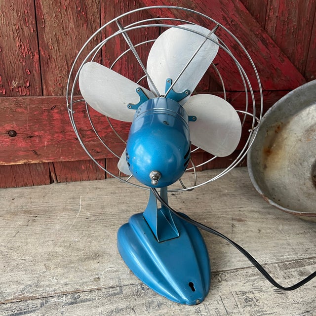 Vintage Coronado Electric Fan 12" Aluminum Blades Blue Metal Base 15" Tall For Sale - Image 11 of 13