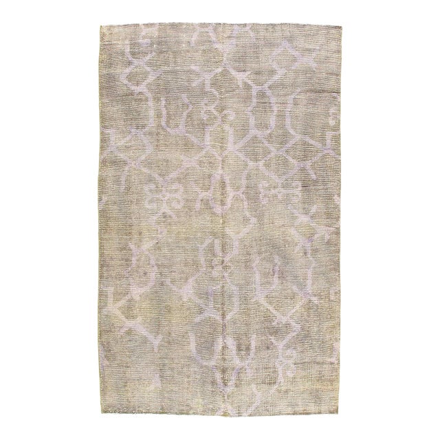 Pasargad DC Contemporary Light Olive Hand Knotted Vintage Overdyed Rug For Sale