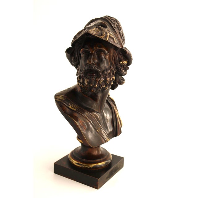 Antique Heavy Bronze Bust Sculpture of Greek Warrior Ajax, Signed, 1908 For Sale In Dallas - Image 6 of 9