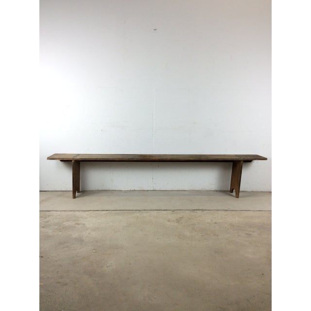 Antique Farmhouse Style Long Primitve Bench With Tongue & Groove Joinery For Sale - Image 15 of 17