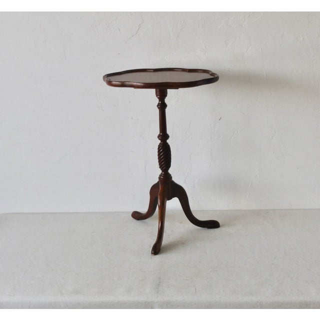 1950s Brandt Furniture Scalloped Oval Tripod Cherry Candle Stand Side Table Mid-Century For Sale - Image 9 of 11