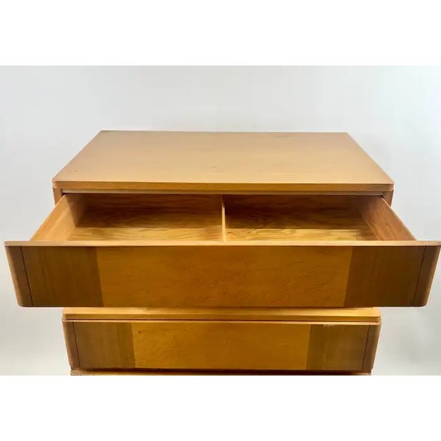 Brown Mid-Century Modern R-Way Birdseye Maple Highboy Chest of 5 Drawers For Sale - Image 8 of 18