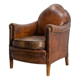 Vintage Art Deco Chair in Leather Skai and Studs, 1920 For Sale
