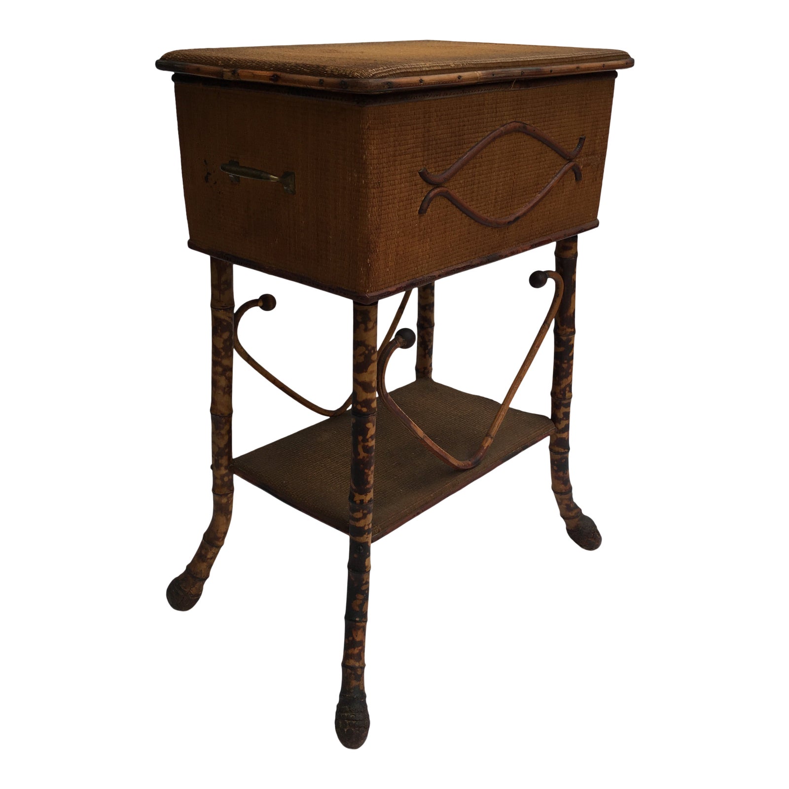 Antique Asian Tortoise Rattan Bamboo Sewing Box Table Chairish