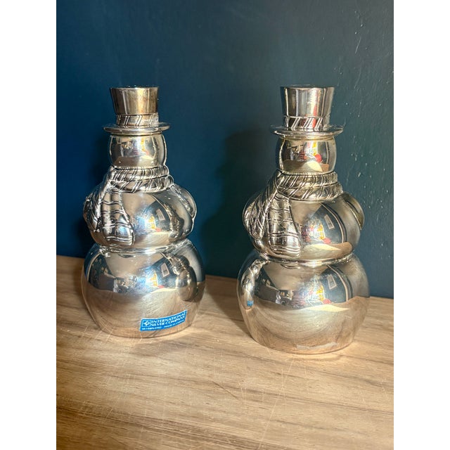 Late 20th Century Late 20th Century Silverplate Snowman Salt and Pepper Shakers by International Silver Co. - A Pair For Sale - Image 5 of 8