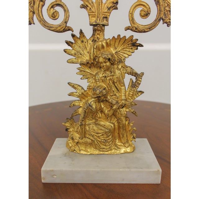 Metal Vintage Brass & Marble Candelabra For Sale - Image 7 of 11