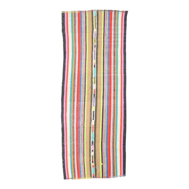 Vintage Turkish Oushak Handmade Wool Cotton Multi Color Runner Rug For Sale