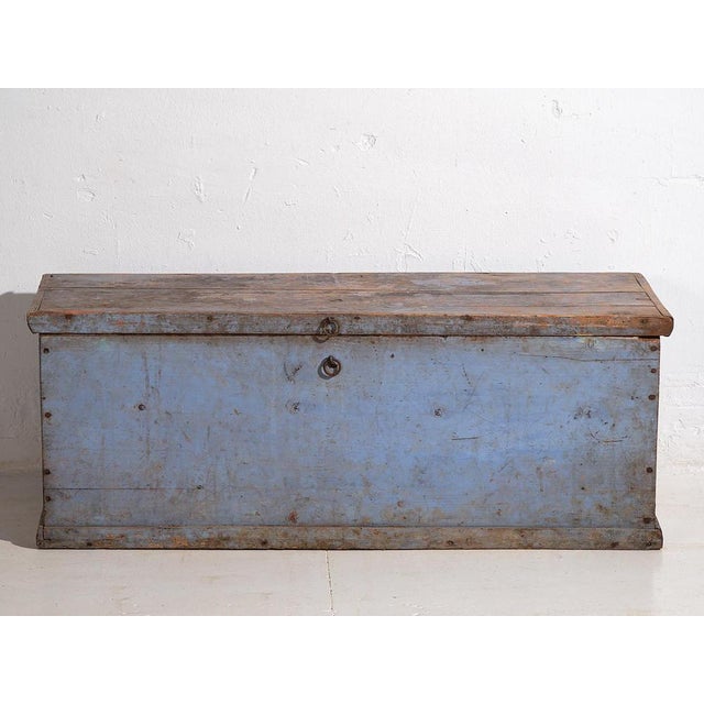 Wood Antique Blue Chest, 1920 For Sale - Image 7 of 11