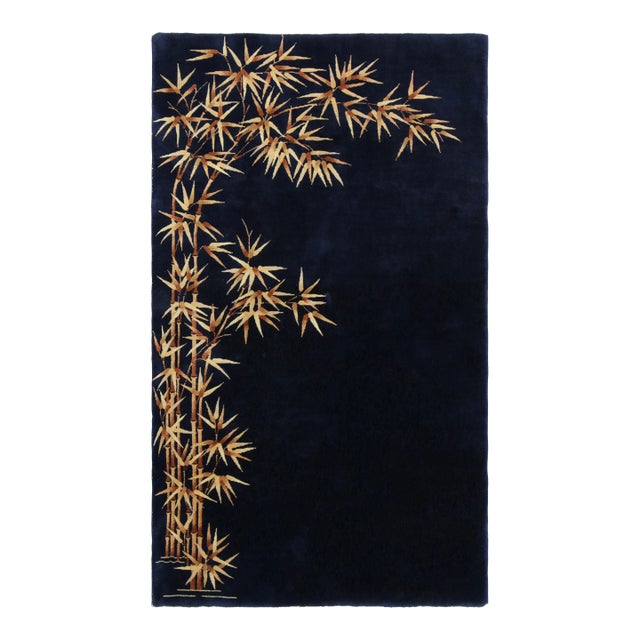 Antique Chinese Art Deco Rug, Midnight Blue With Bamboo Patterns - Rug & Kilim For Sale