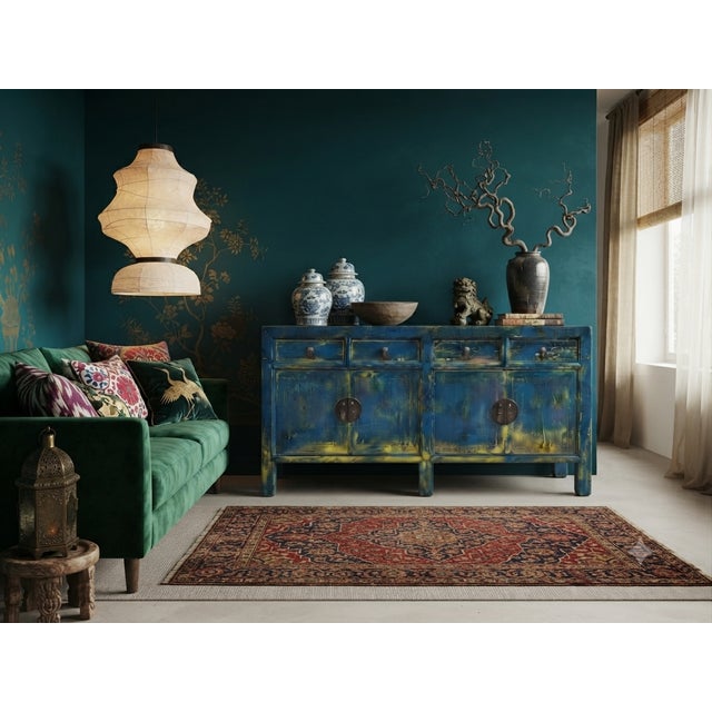 Distressed Bright Blue Oriental Sideboard Credenza Console Table Cabinet For Sale In San Francisco - Image 6 of 18