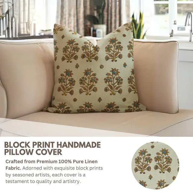 Add a touch of enduring charm to your space with the "Sadabahar" block print handmade cushion cover. Made from pure linen,...
