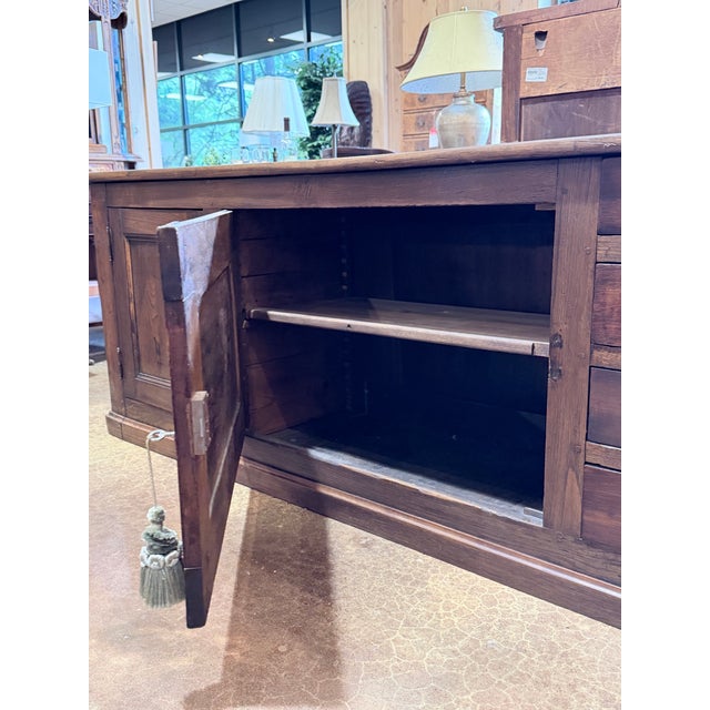 Wood 19th Century Primitive Oak Sideboard Cabinet With Drawers & Paneled Storage Doors For Sale - Image 7 of 12