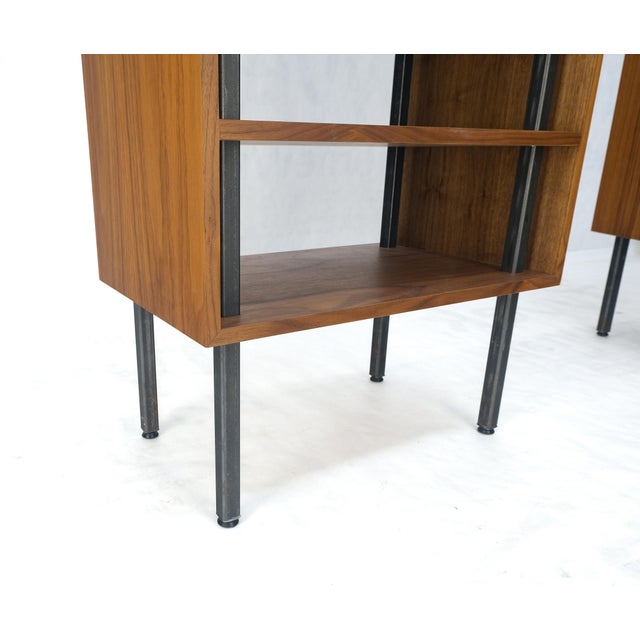 Pair of Oiled Walnut 1 Drawer 3 Tier Side End Tables Stands Composite Top Mint! For Sale - Image 14 of 14