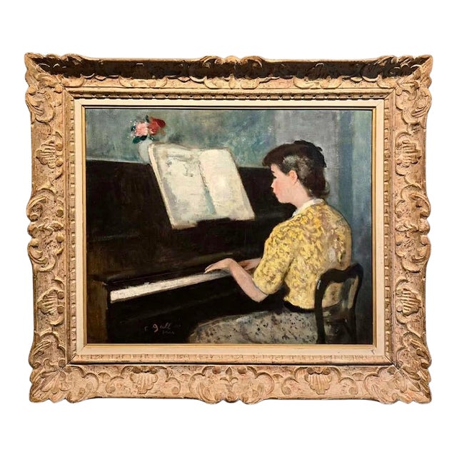François Gall - The Elegant Piano Player - C1940s Oil Painting For Sale