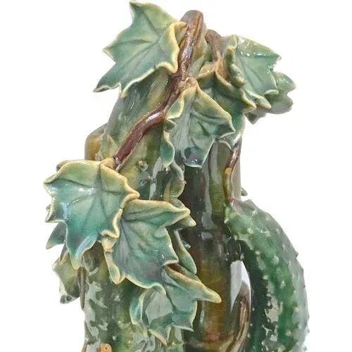Vintage Majolica Cucumber & Bamboo Vase For Sale In Atlanta - Image 6 of 11