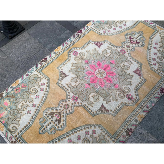 1960s Vintage Turkish Oushak Rug - 4′1″ × 7′1″ For Sale - Image 6 of 10