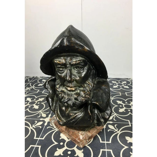 Fisherman Bust Sculpture in Plaster with Bronze Finish, Early 20th Century For Sale - Image 6 of 12