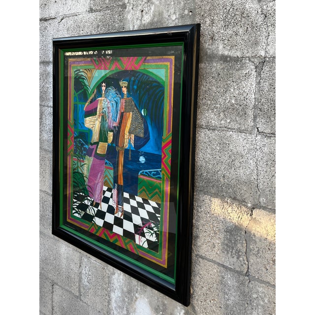 1980s ArtDeco Revival Fashion Illustration Print Framed and Signed by the Artist For Sale - Image 4 of 18