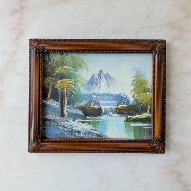 Framed Mid Century Oil Painting Waterfall Scene For Sale - Image 4 of 8