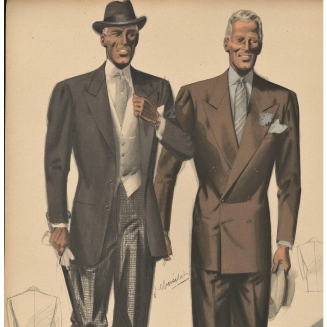 French 1950s Mid-Century French Men's Tailoring Lithograph For Sale - Image 3 of 5
