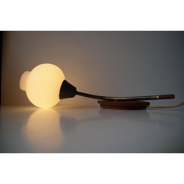 Italian Modernist Tulip Sconce in Brass, Teak and Opal Glass, 1950s For Sale - Image 8 of 10