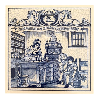 Dutch Delft Blue and White Porcelain Tile - Women Pharmacists For Sale
