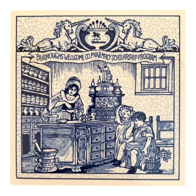 Dutch Delft Blue and White Porcelain Tile - Women Pharmacists For Sale