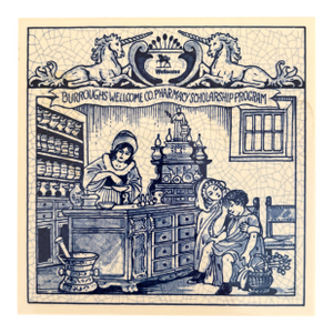 Dutch Delft Blue and White Porcelain Tile - Women Pharmacists