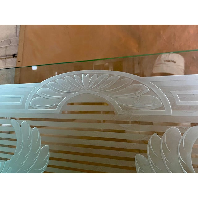 Mid 20th Century Art Deco Etched Glass Fireplace Screen With Brass Base For Sale In Denver - Image 6 of 7