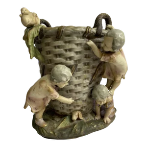 1920s Art Nouveau Amphora Figural Basket Vase