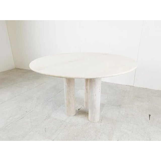Italian Round Dining Table in Travertine, 1970s For Sale - Image 10 of 10