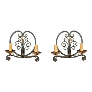 1940s French Moderne Double Candelabra Sconces - a Pair For Sale