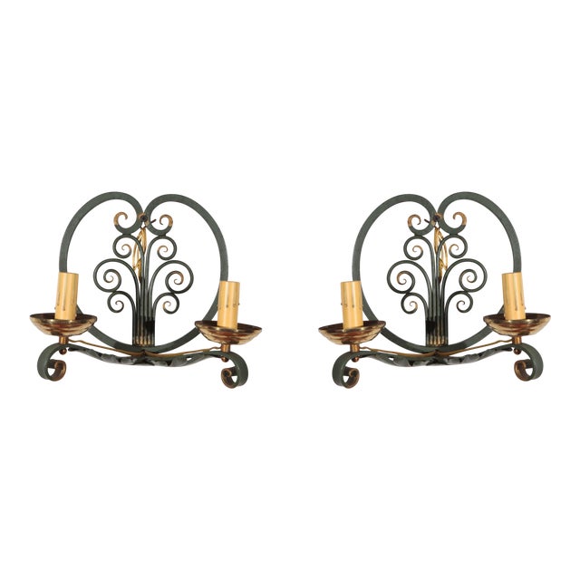 1940s French Moderne Double Candelabra Sconces - a Pair For Sale