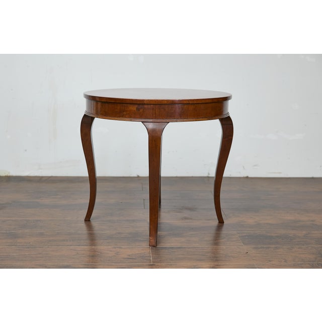 Italian Walnut Table with Round Quarter Veneer Top and Cabriole Legs For Sale - Image 9 of 12