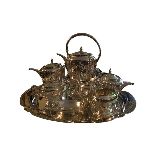 Absolutely magnificent Art Deco Sterling silver tea and coffee service complete with ALL STERLING SILVER OBJECTS - Tilting...