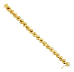 11MM San Marco Gold Link Chain Bracelet with Mixed Finish 14k Yellow Gold