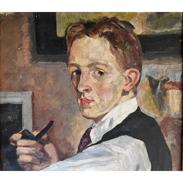 Art Deco 1930's C. A. Taylor Philadelphia Artist Self Portrait Oil Painting on Canvas For Sale - Image 3 of 11