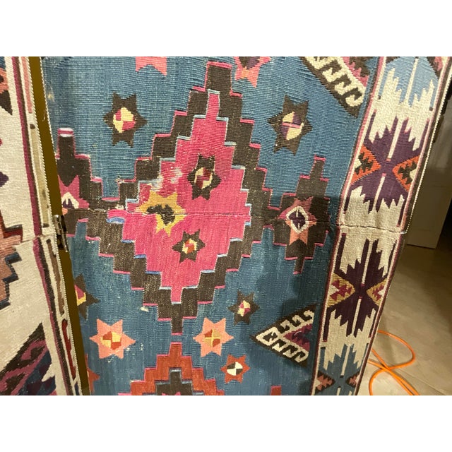 One-of-a-Kind Custom Antique Flat-Weave Oriental Kilim Folding Screen For Sale - Image 13 of 18