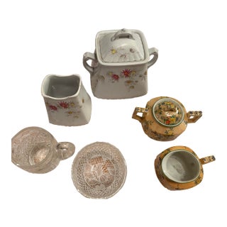 Collection of Antique & Vintage Creamer Sets: 1970 Waterford, 1880 Powell Bishop Ironstone, 1930 Trico Ngoya For Sale
