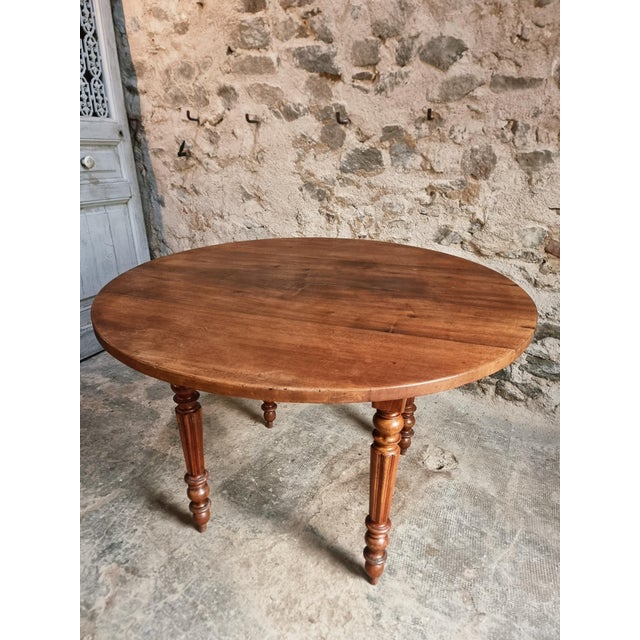 Antique French Round Walnut Dining Table, 1890s For Sale - Image 15 of 18