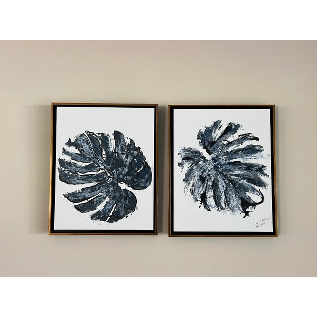 Coastal Chic Blue & White Monstera Canvas Duo, Designed by Cheryl P Kohloff 2/ Dimensions: 16”w x 20” h Color Palette:...