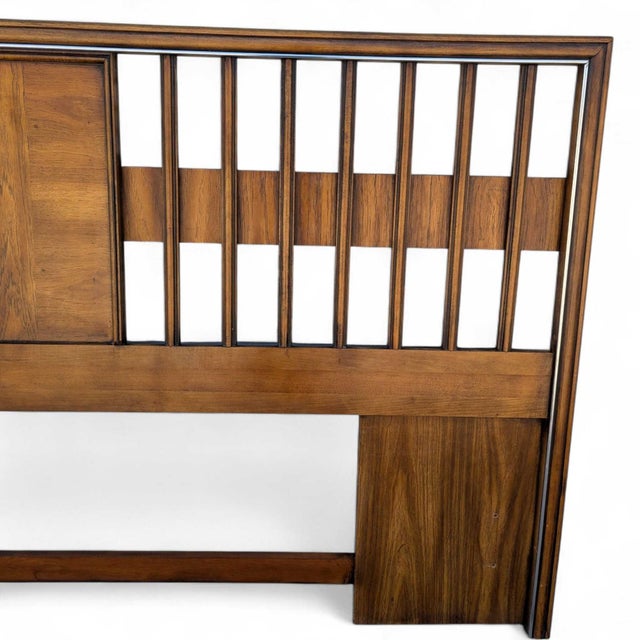 Mid-Century Modern Walnut Veneer King Headboard With Chrome Trim For Sale - Image 16 of 18