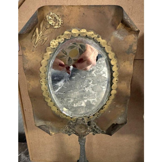 Art Deco Brass Mirrors with Eiffel Tower Bases, Set of 2 For Sale - Image 3 of 8