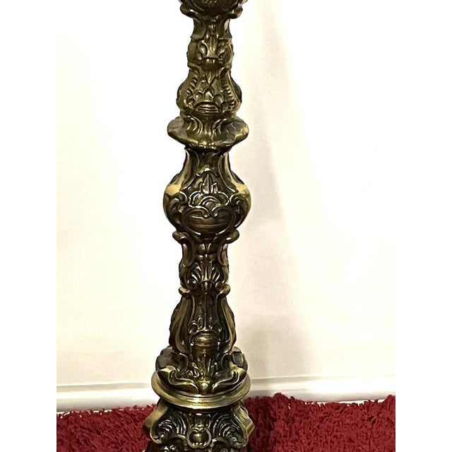 Gold Brass Floor Lamp with Glass Shade, 1950s For Sale - Image 8 of 15