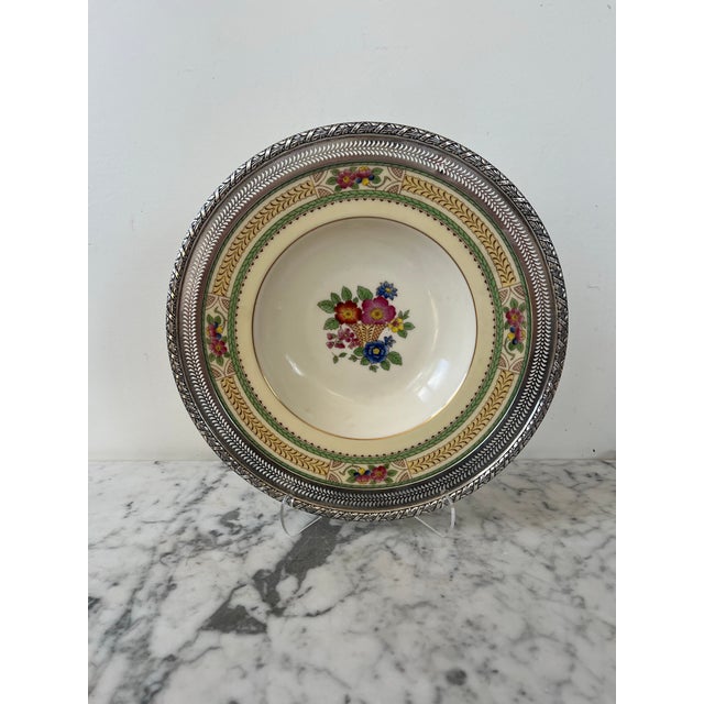Vintage Lenox Floralia Pattern Soup Bowl With Sterling Silver Accent For Sale - Image 9 of 9