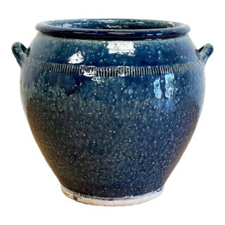Vintage Indigo Blue Pottery Cachepot Vessel For Sale