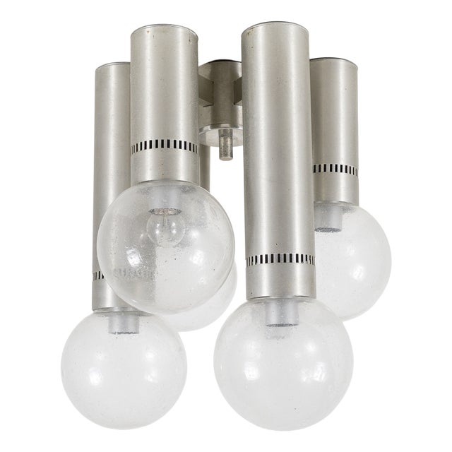 6-Light Chandelier in Metal and Glass, Italy, 1970s For Sale
