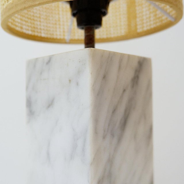 Vintage Marble Table Lamp with Raffia Shade For Sale - Image 9 of 13