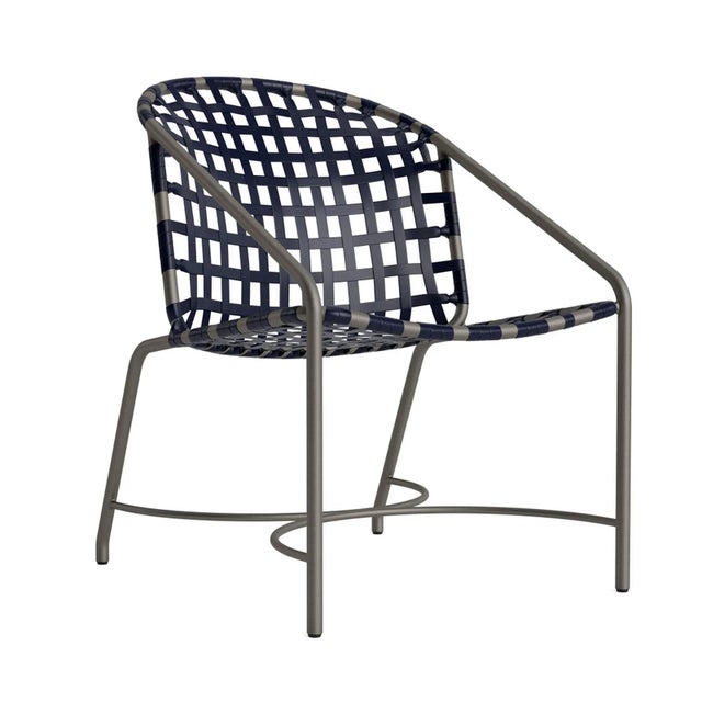 Brown Jordan Kantan Aluminum Vinyl Arm Chair, Mica frame with Marine fabric For Sale - Image 12 of 12
